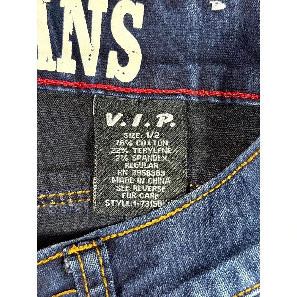 VIP Jeans Women 1/2 Blue Denim Medium Wash 5-Pockets Whiskered Skinny Leg Grunge